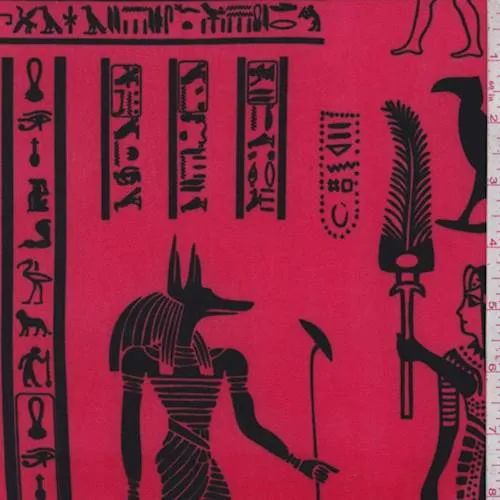 2 YD PC-Coral Red/Black Egyptian Print ITY Jersey Knit Fabric