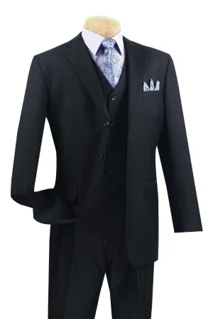 (36S) Regular Fit Men's Suit 3 Button 3 Piece Black