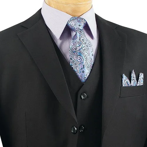 (36S) Regular Fit Men's Suit 3 Button 3 Piece Black