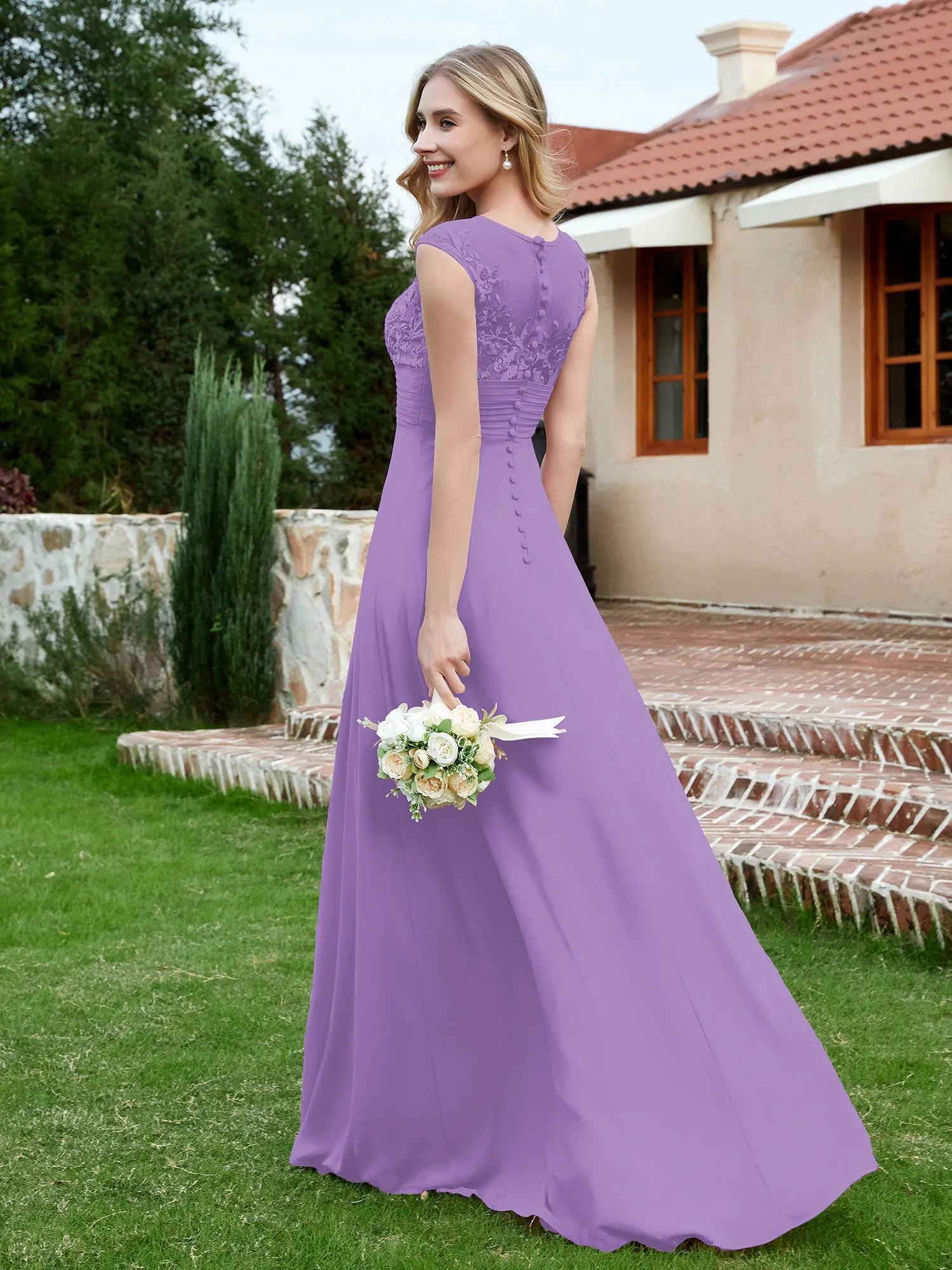 A-Line Chiffon Dress with Illusion Neckline Tahiti Plus Size