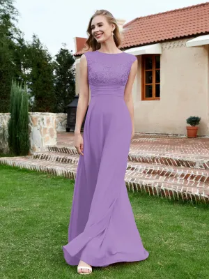 A-Line Chiffon Dress with Illusion Neckline Tahiti Plus Size