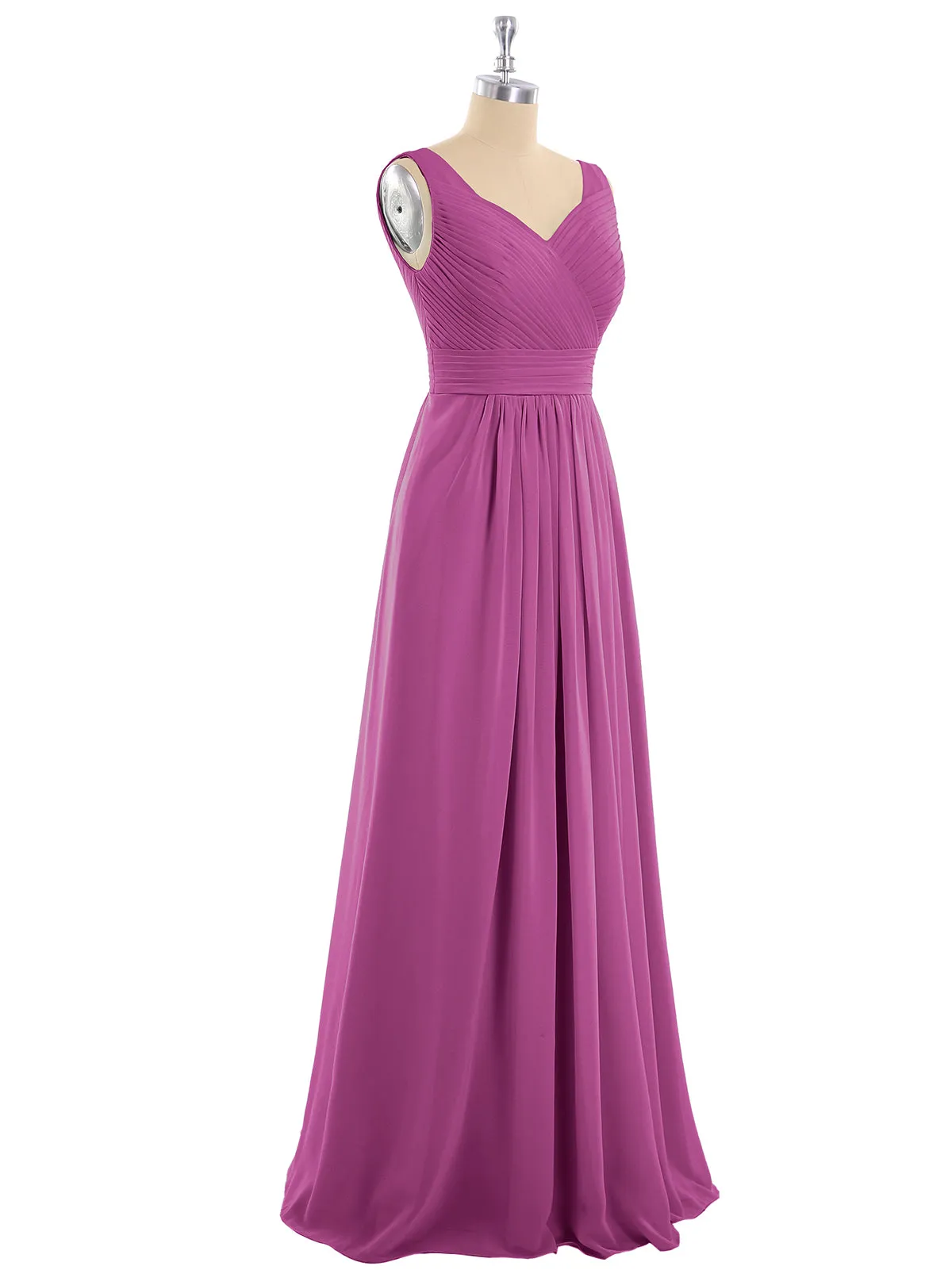 A-line Chiffon Floor Length V Neck Dresses Orchid