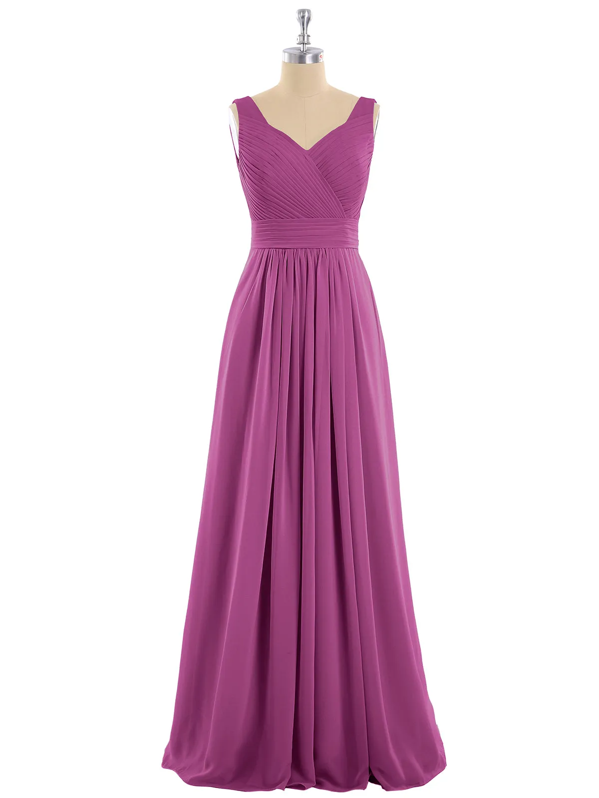 A-line Chiffon Floor Length V Neck Dresses Orchid