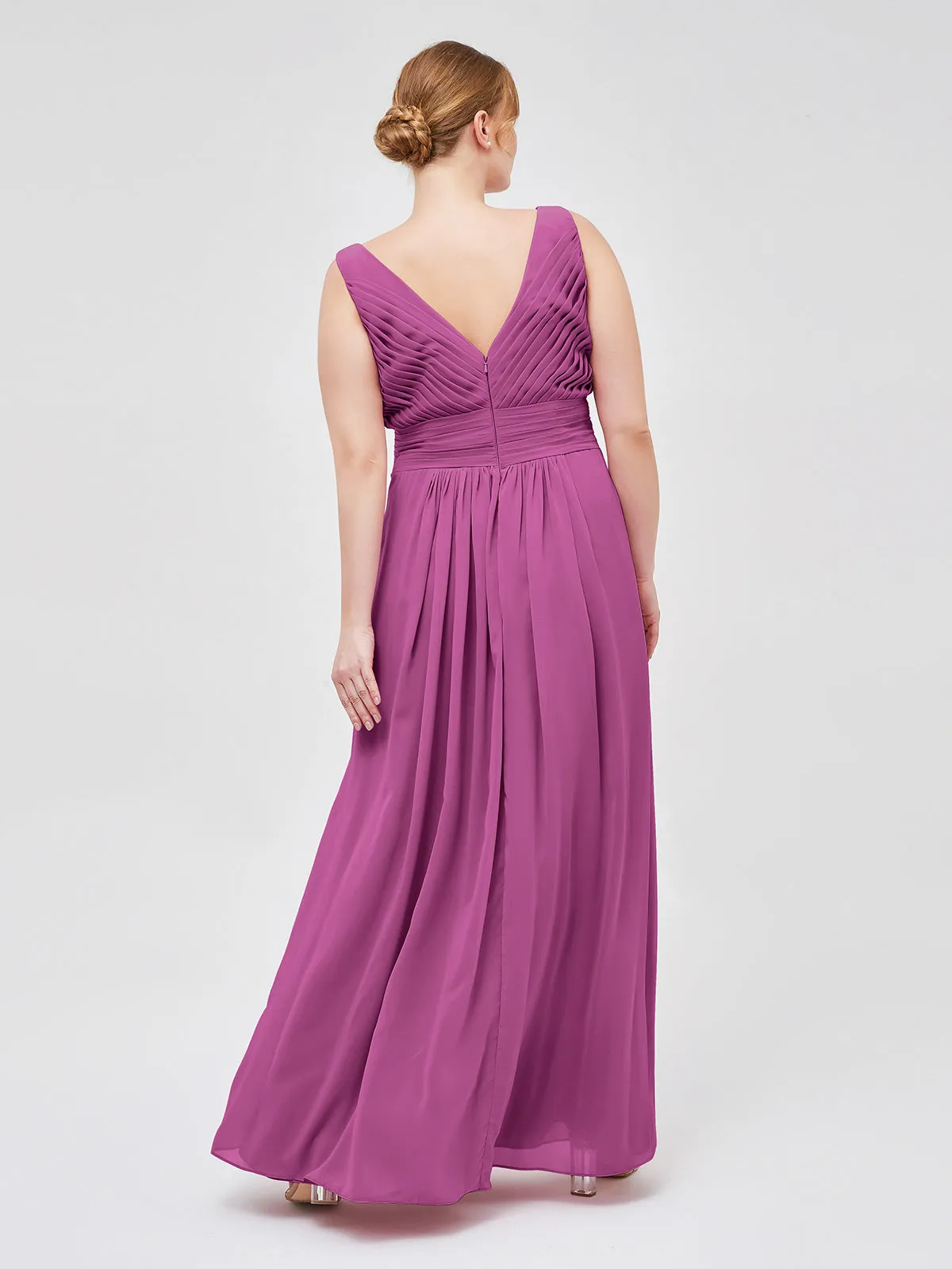 A-line Chiffon Floor Length V Neck Dresses Orchid