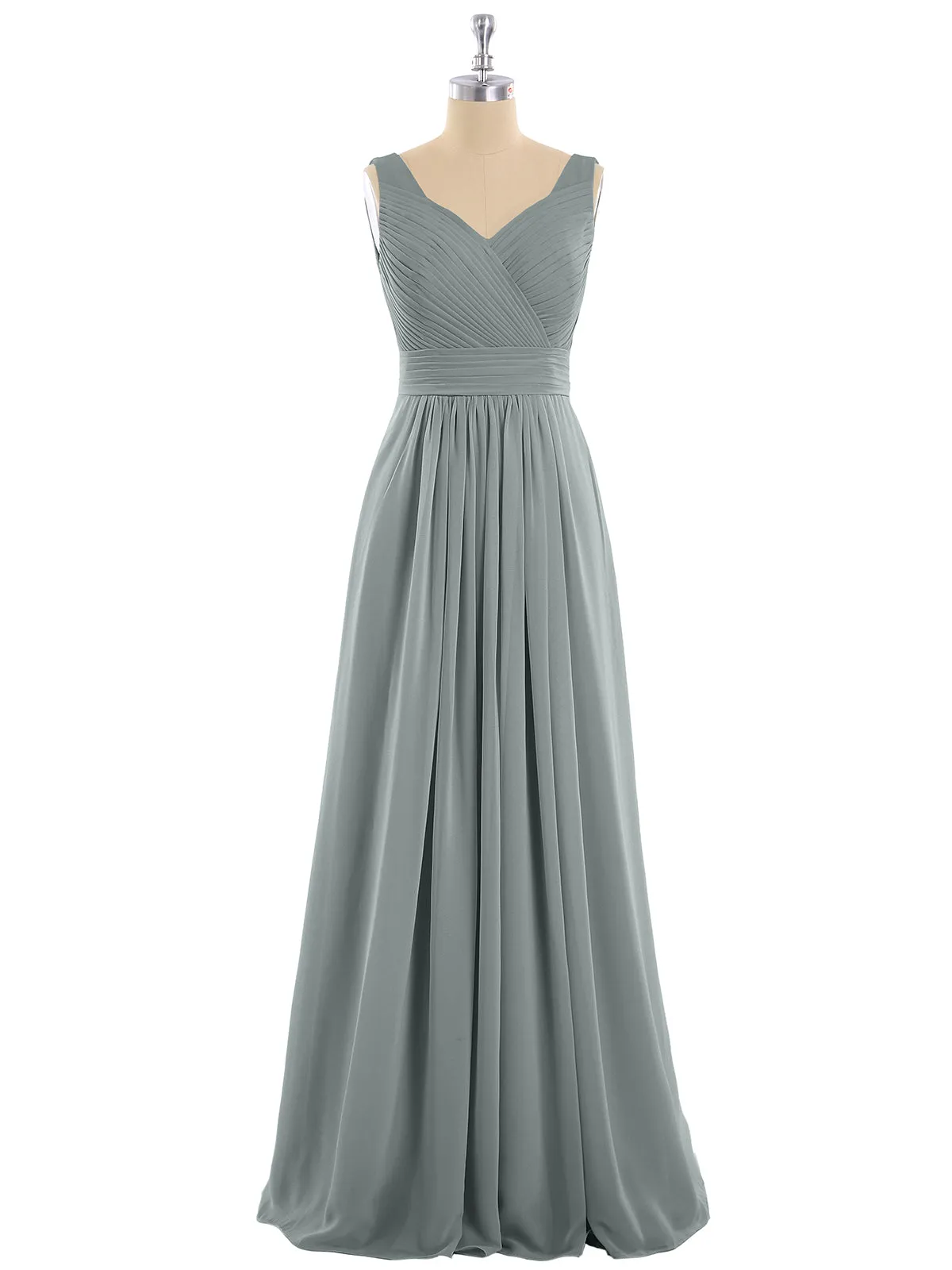 A-line Chiffon Floor Length V Neck Dresses Steel Grey Plus Size