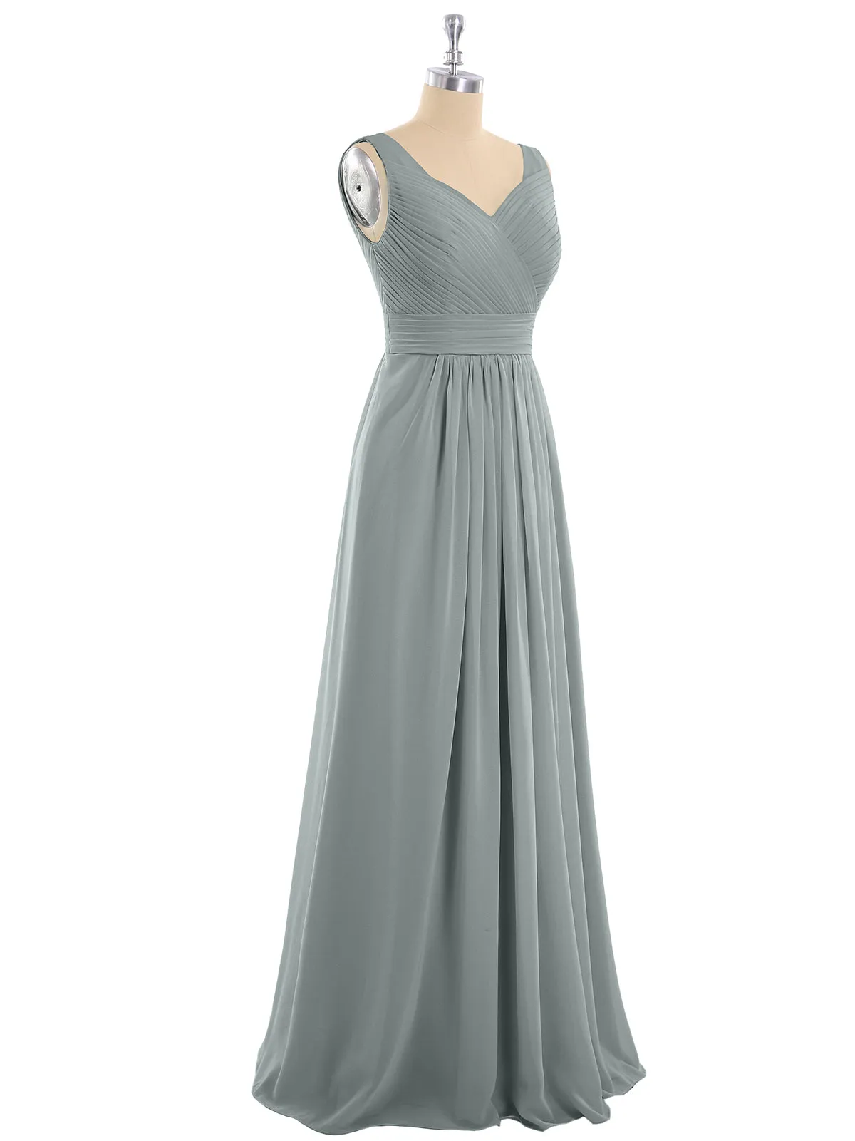 A-line Chiffon Floor Length V Neck Dresses Steel Grey Plus Size