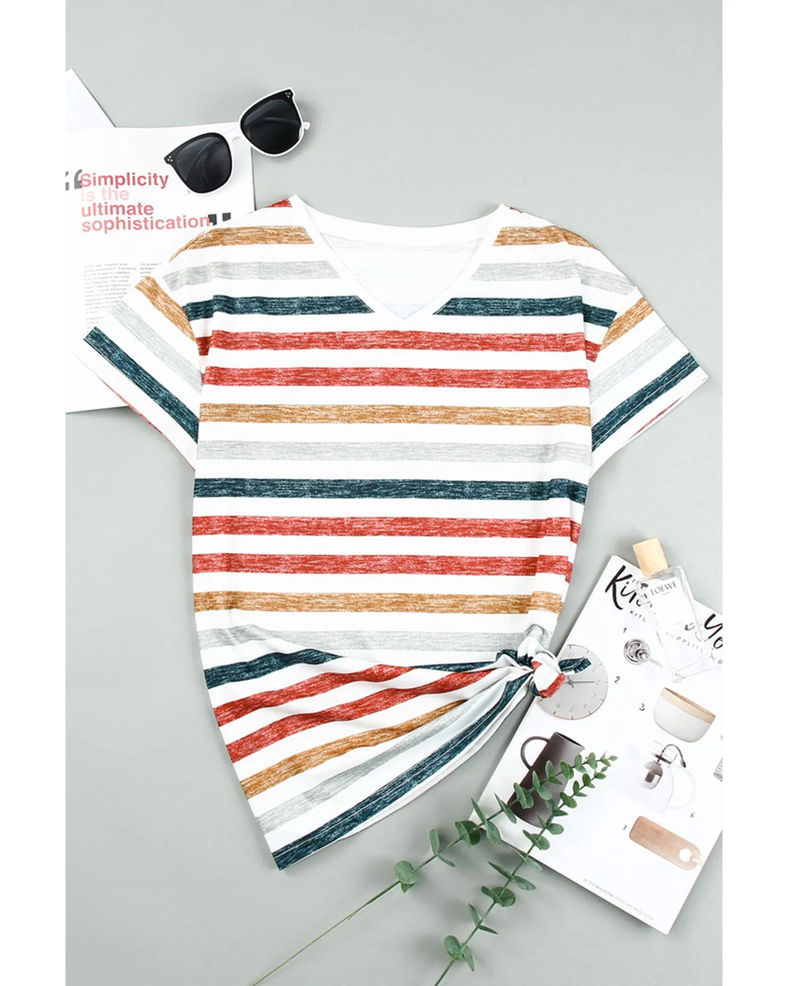 Azura Exchange Striped V Neck T-shirt - 2XL