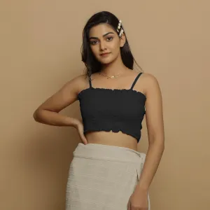 Black Crinkled Cotton Flax Elasticated Tube Top