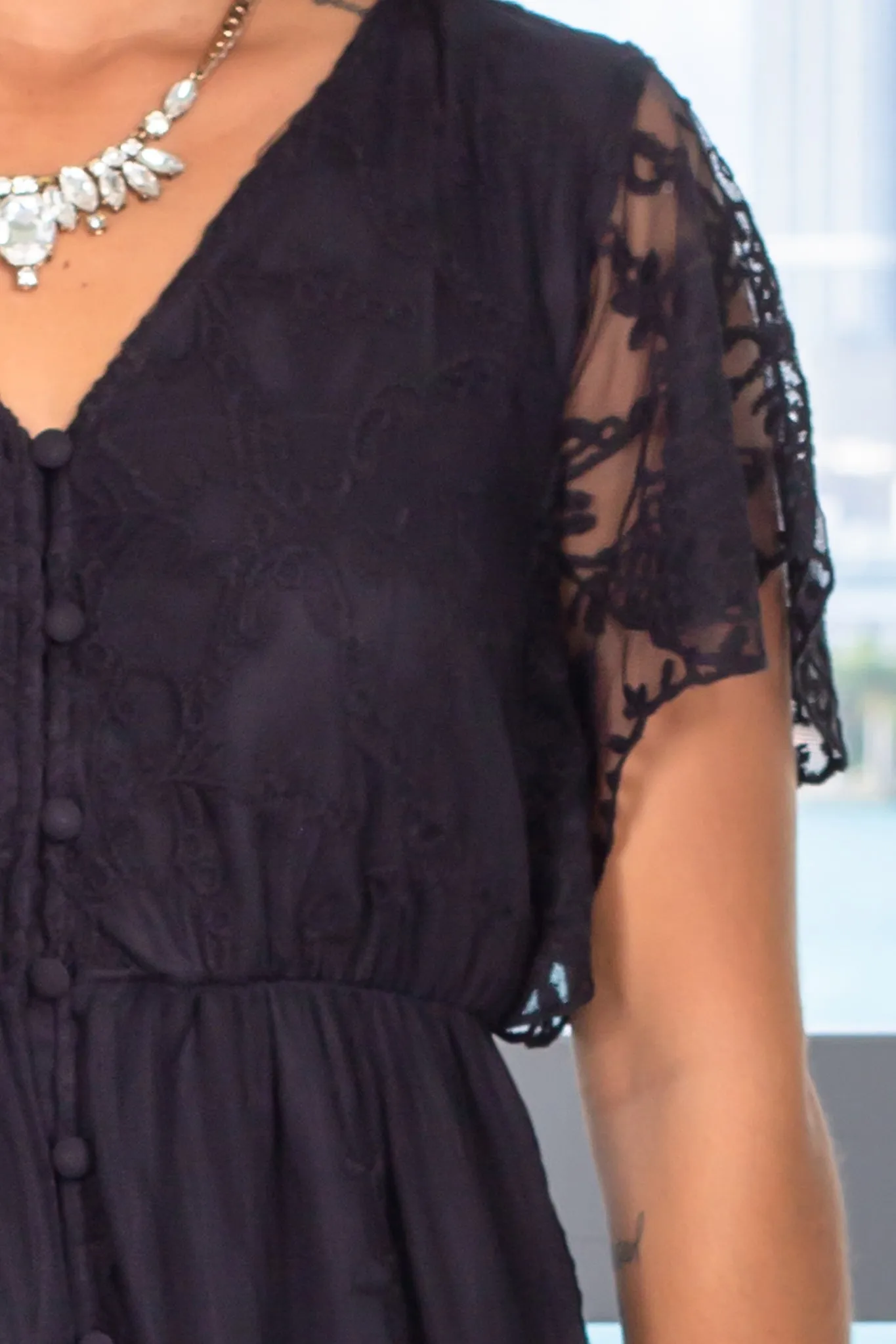 Black Mesh Embroidered Maxi Dress