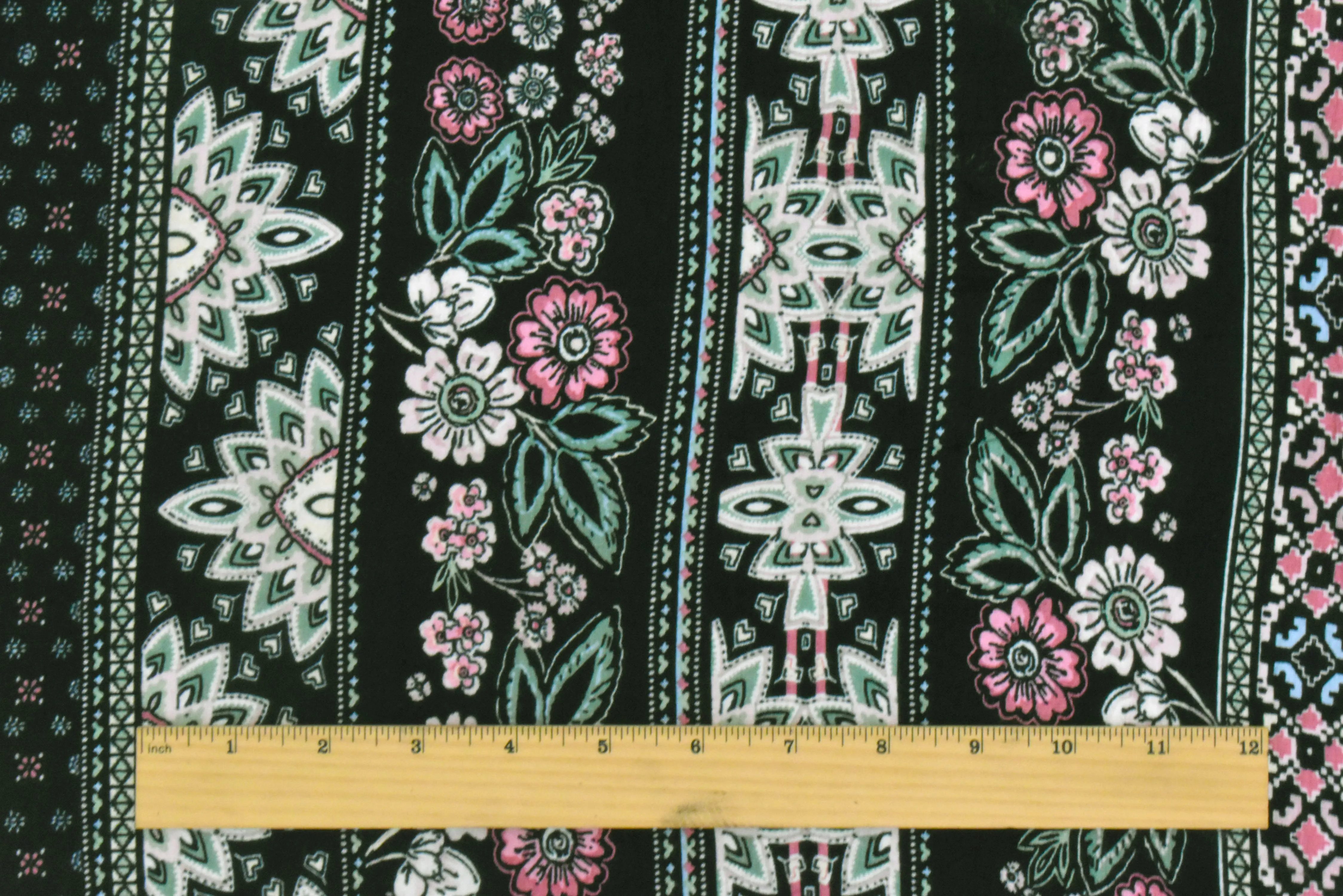 Black-Pink-Multi Floral Stripe Printed Rayon Stretch Jersey Knit Fabric