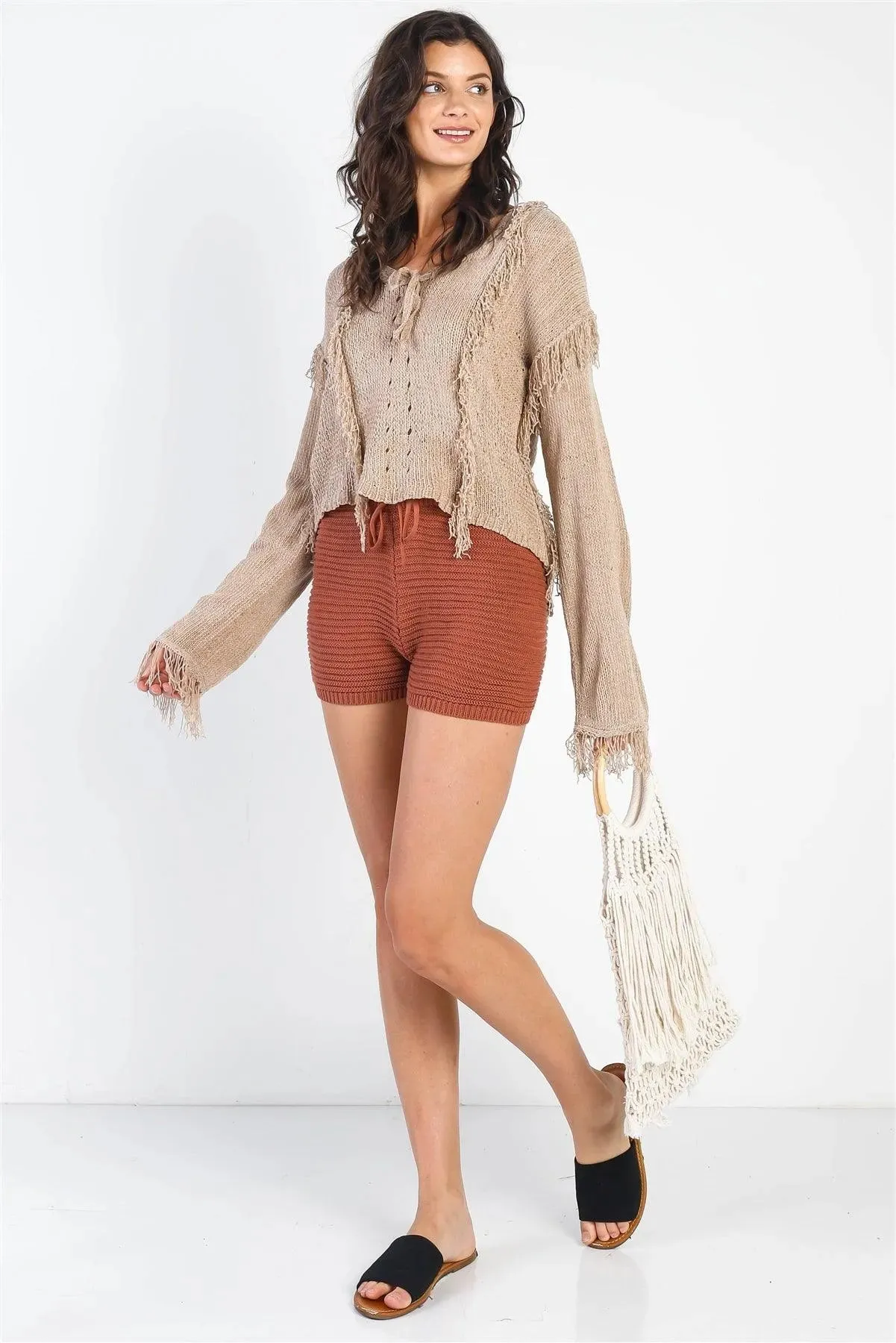 Brown Knit High Waist Shorts /3-2
