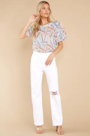 Bustle About Off White Scully Print Ruffle Shoulder Top