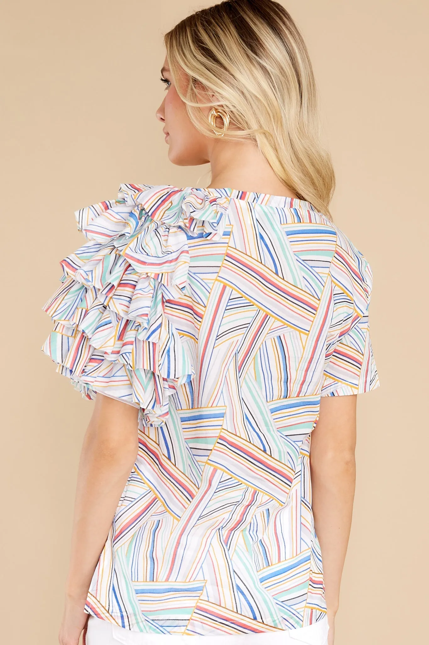 Bustle About Off White Scully Print Ruffle Shoulder Top