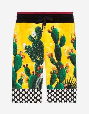 Cactus-Print Cotton Shorts