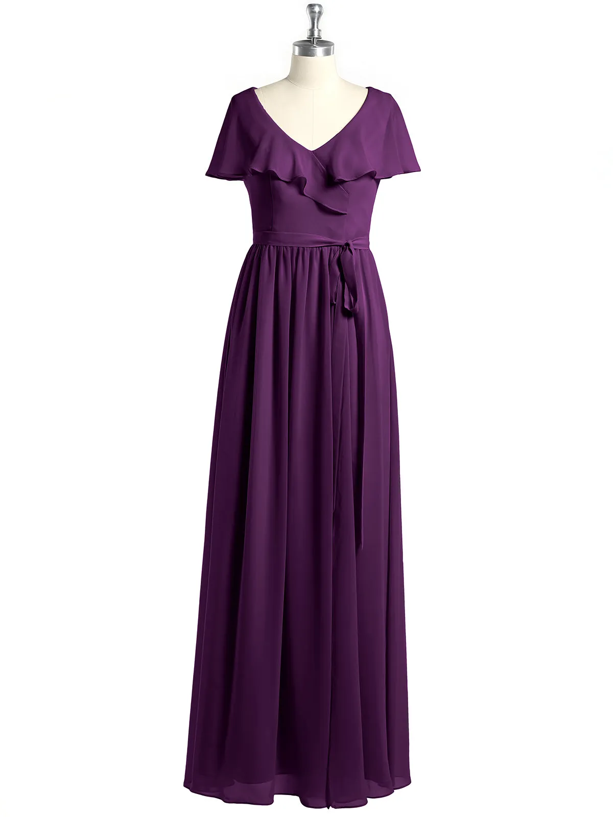 Cap Sleeves Long Chiffon Dresses with Slit-Grape