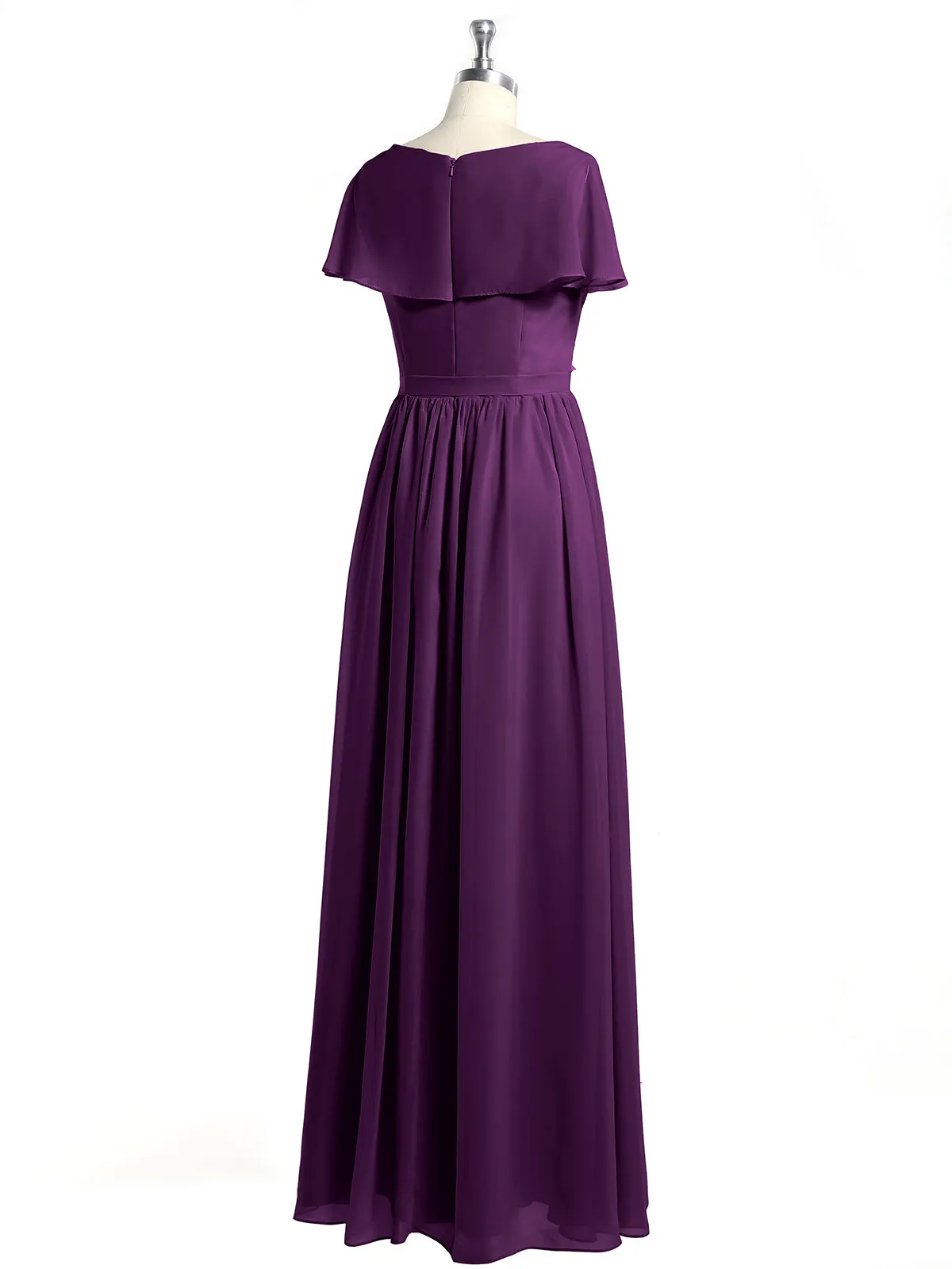 Cap Sleeves Long Chiffon Dresses with Slit-Grape