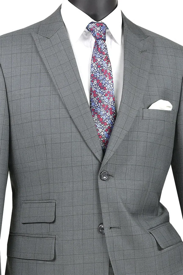 Catania Collection - Modern Fit Windowpane Suit 2 Piece in Gray