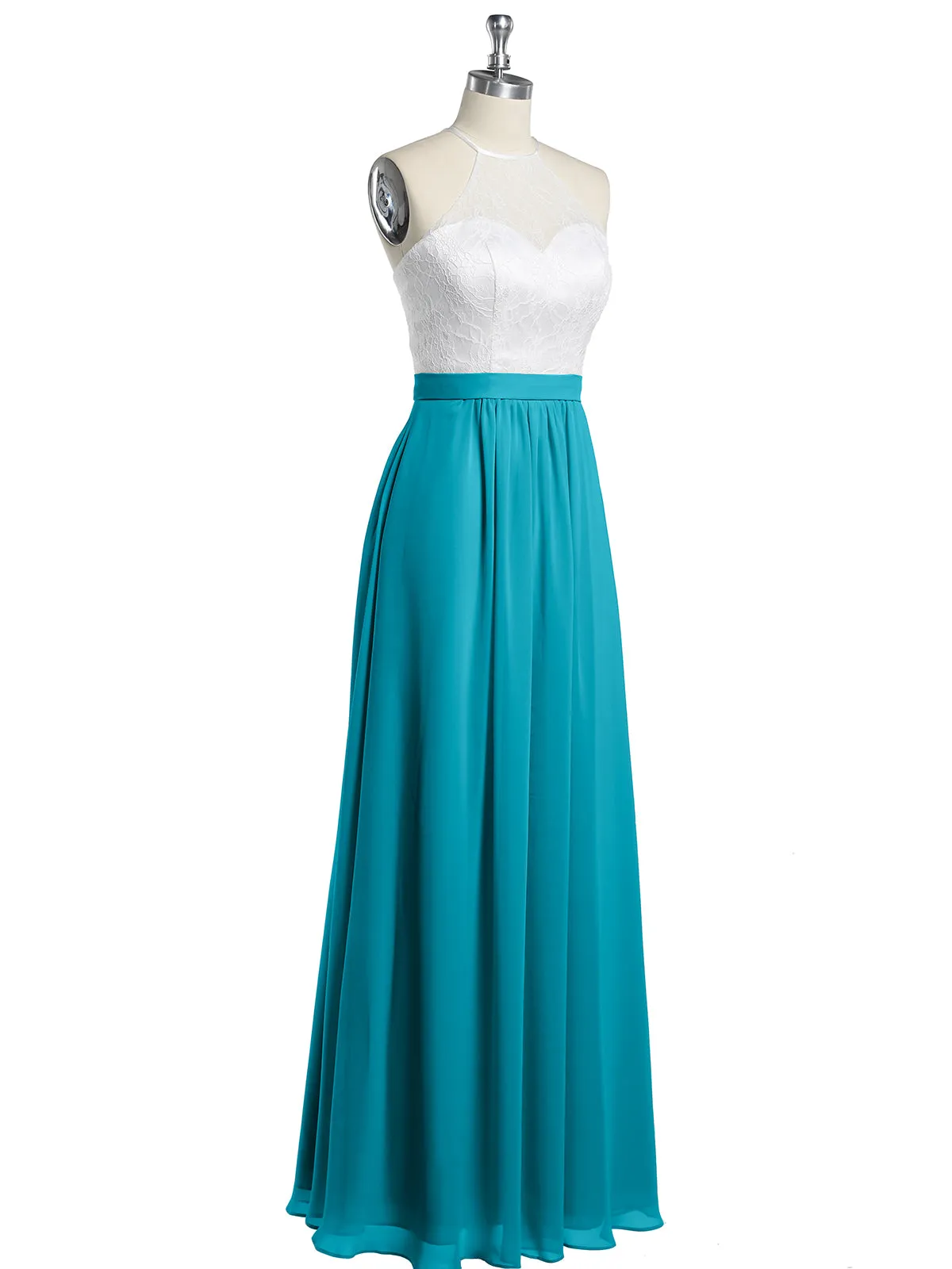Chiffon Long Dresses with Ivory Lace Bodice-Jade Plus Size