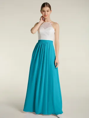 Chiffon Long Dresses with Ivory Lace Bodice-Jade Plus Size