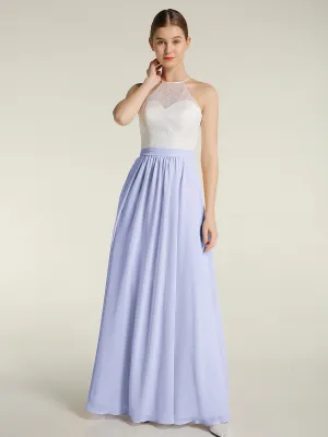 Chiffon Long Dresses with Ivory Lace Bodice-Lavender Plus Size