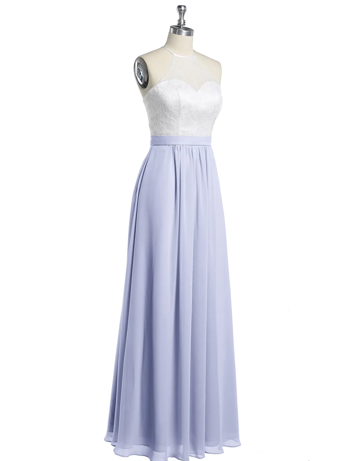 Chiffon Long Dresses with Ivory Lace Bodice-Lavender Plus Size