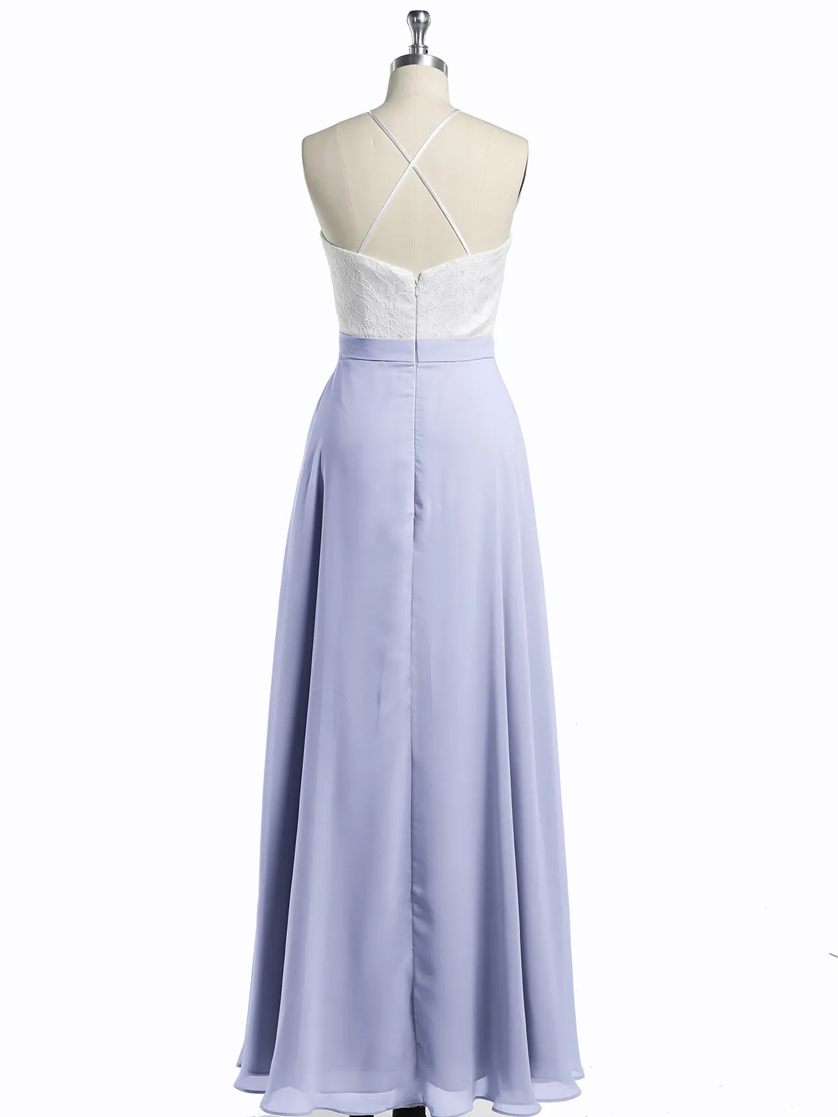 Chiffon Long Dresses with Ivory Lace Bodice-Lavender Plus Size