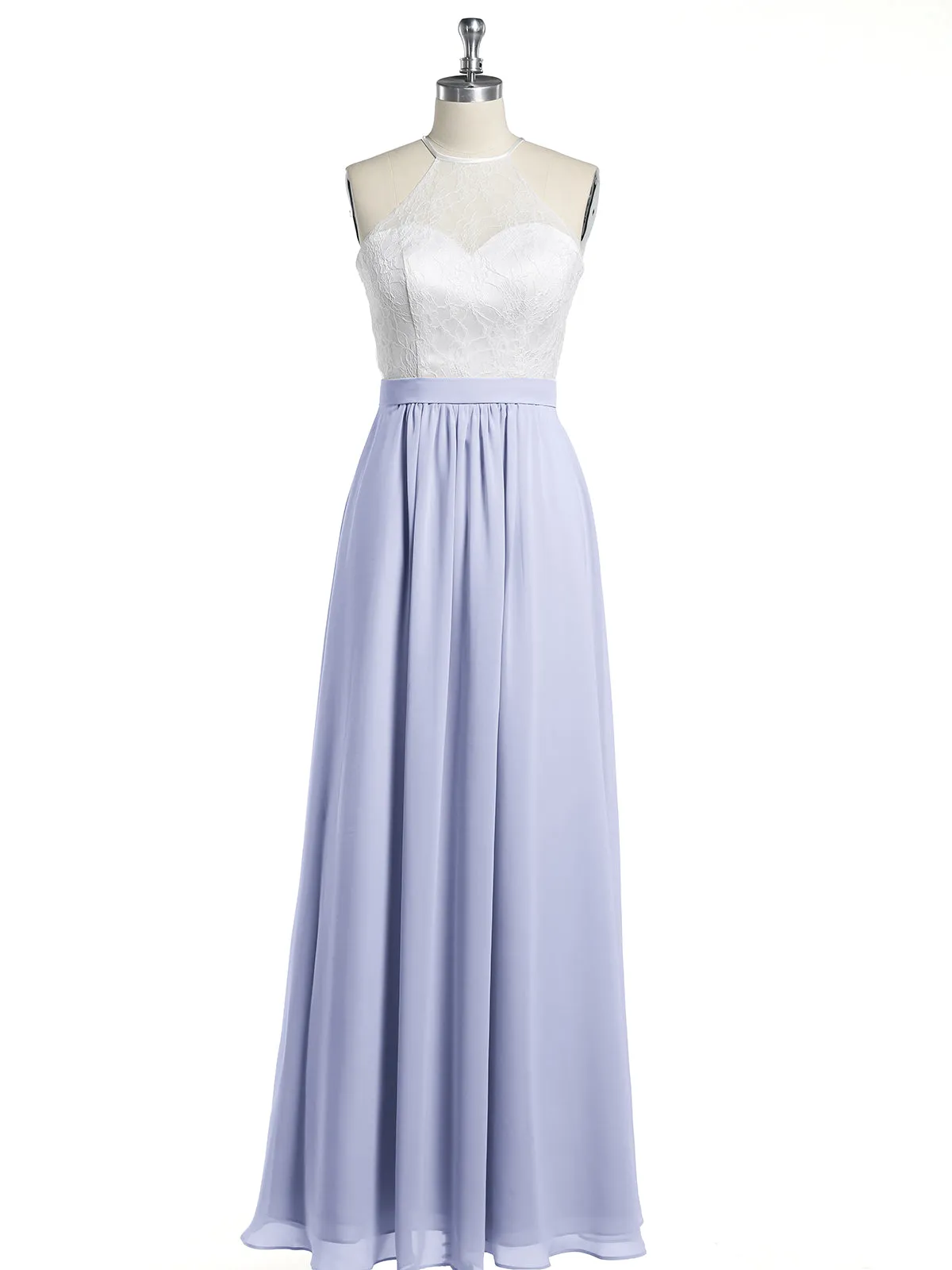 Chiffon Long Dresses with Ivory Lace Bodice-Lavender Plus Size