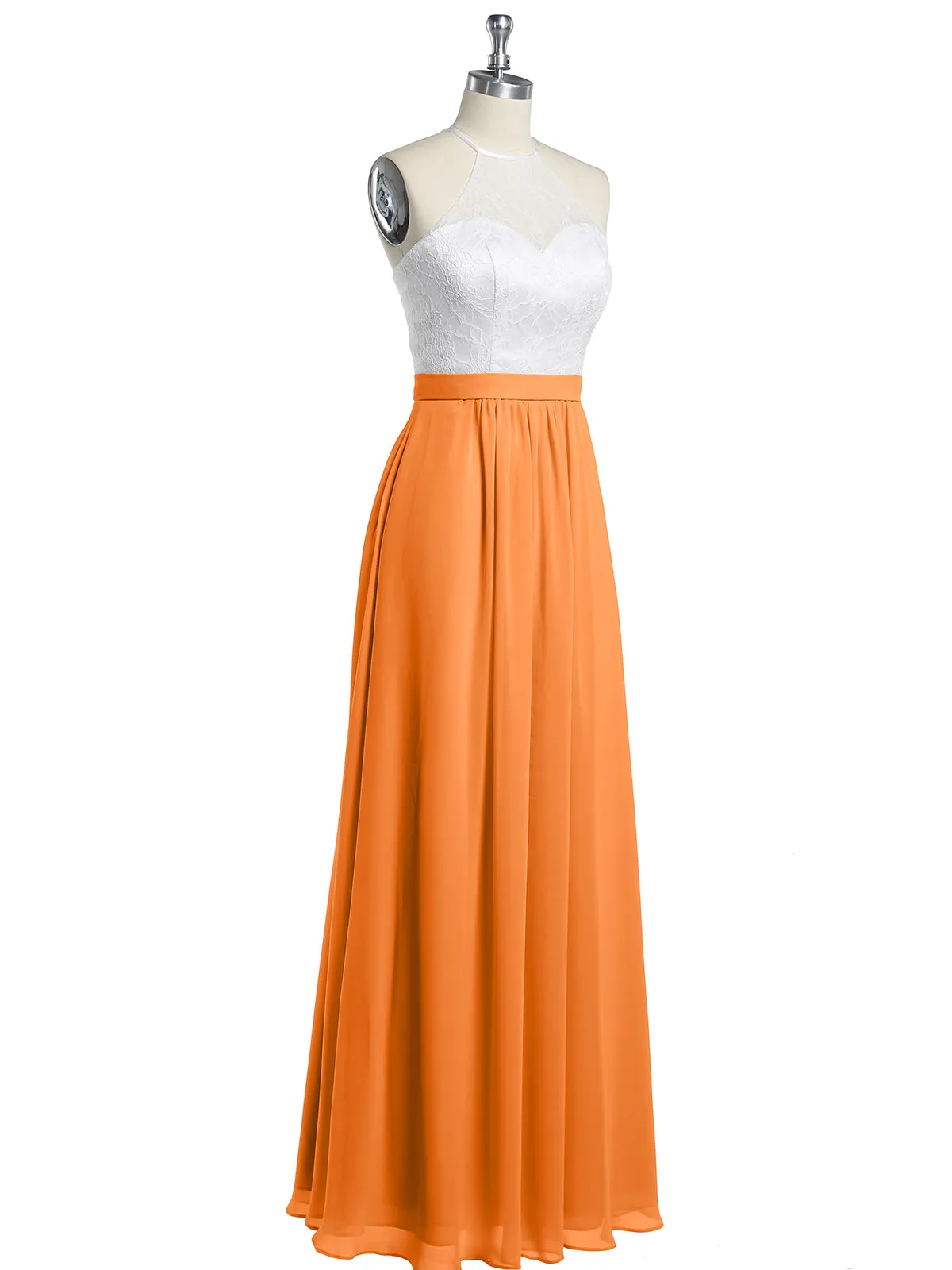 Chiffon Long Dresses with Ivory Lace Bodice-Orange Plus Size