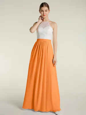 Chiffon Long Dresses with Ivory Lace Bodice-Orange Plus Size