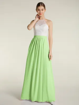Chiffon Long Dresses with Ivory Lace Bodice-Sage