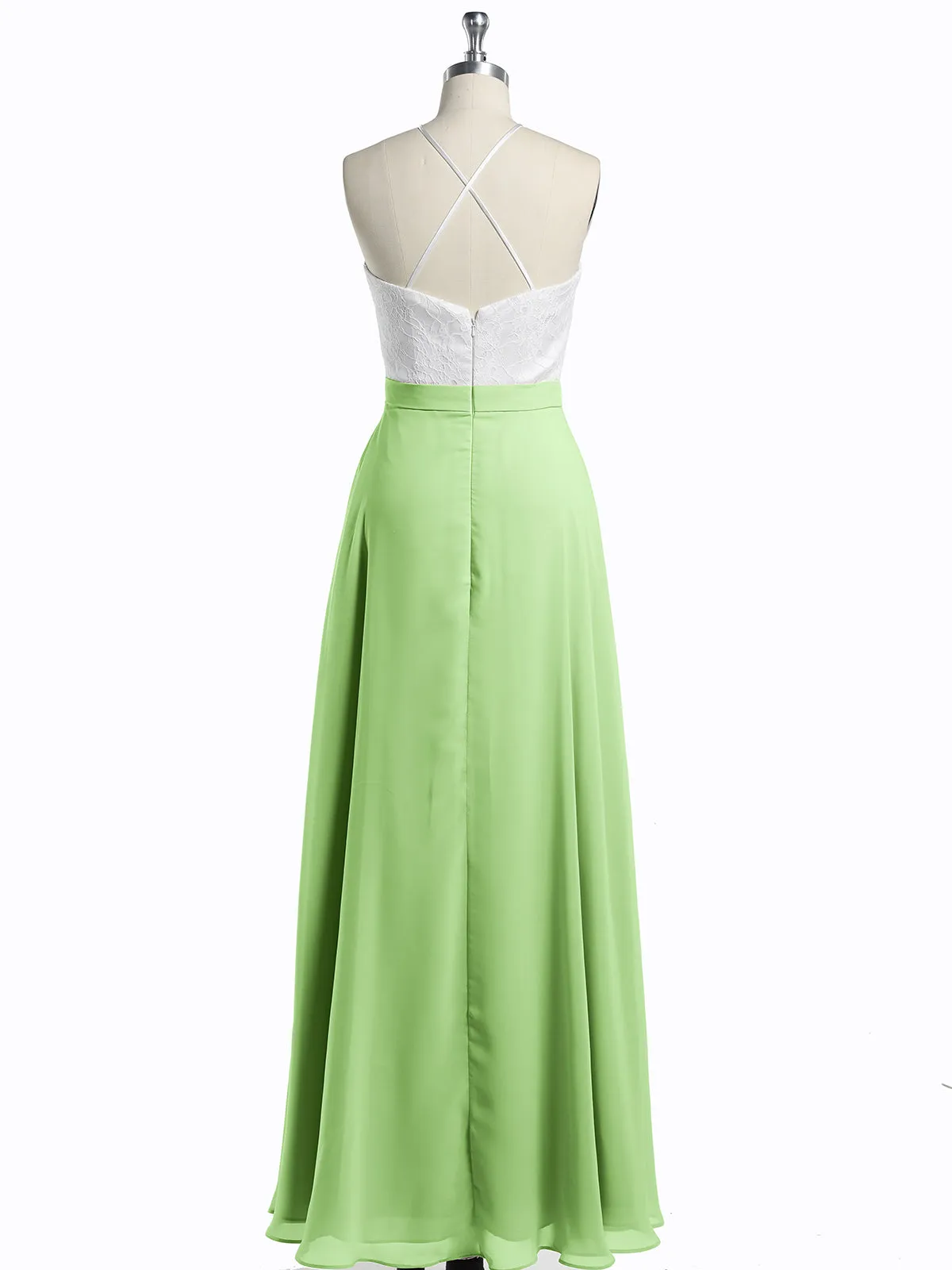 Chiffon Long Dresses with Ivory Lace Bodice-Sage