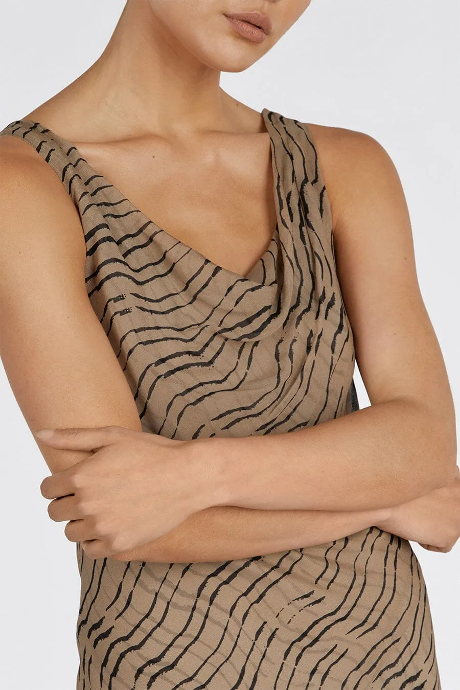CLAIR CHOC COWL NECK MAXI DRESS