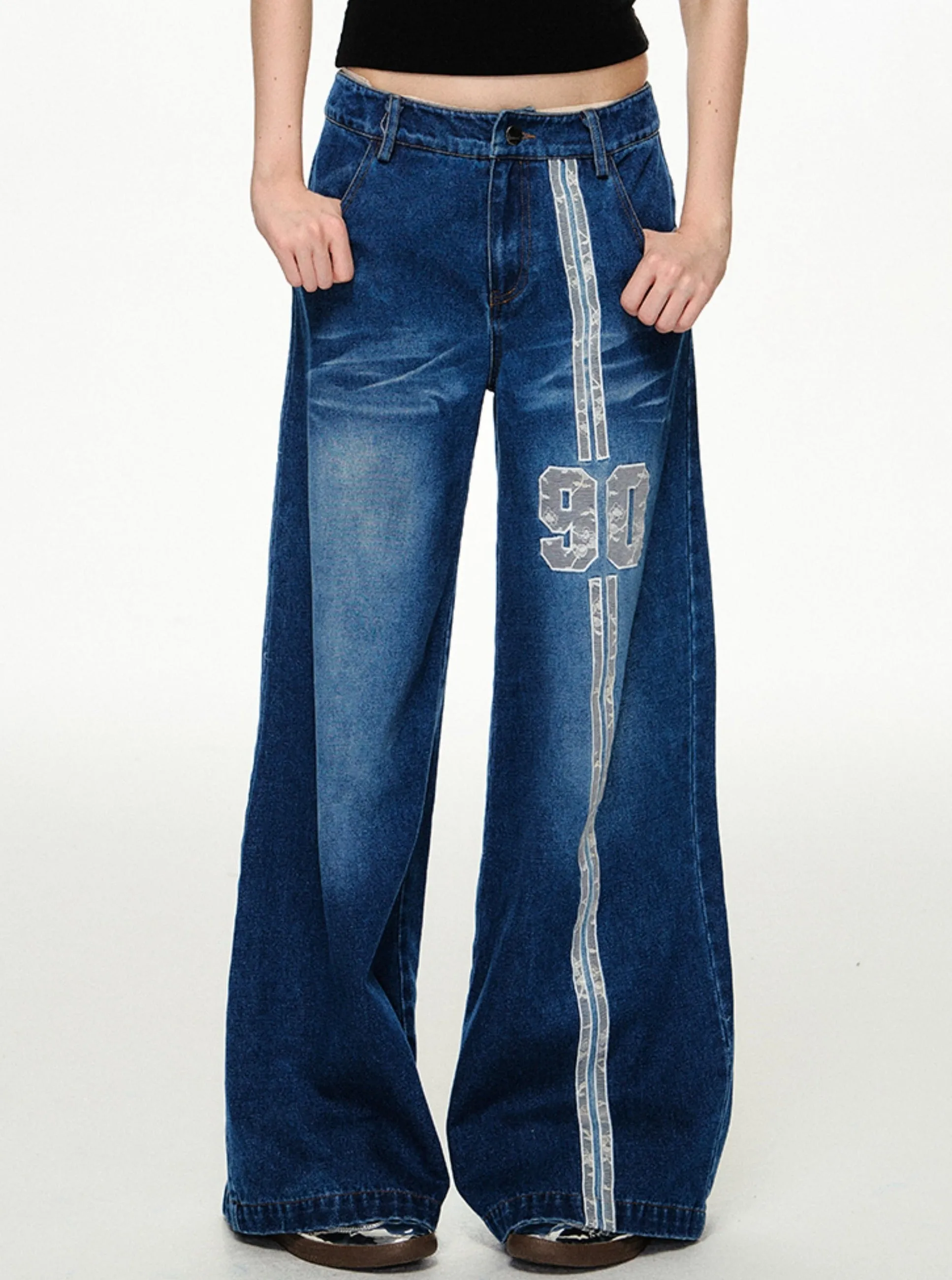Classic Embroidered Wide-Leg Jeans