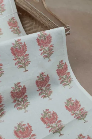 Cream with Peach Motifs Sanganeri Cotton Fabric