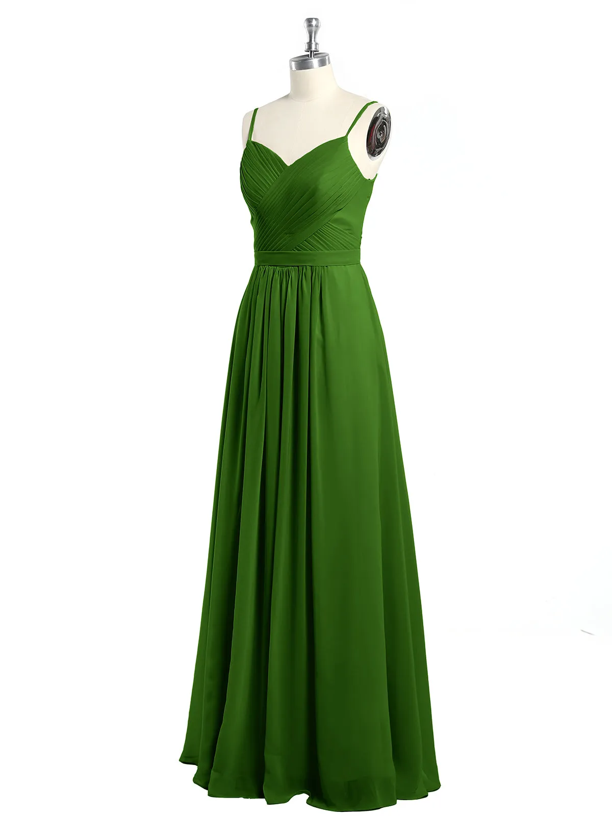 Cross Pleated Bodice Spaghetti Strap Dresses Moss Plus Size