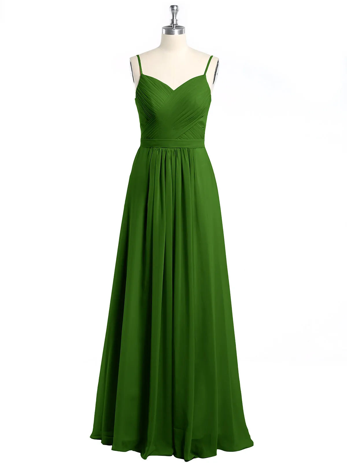 Cross Pleated Bodice Spaghetti Strap Dresses Moss Plus Size