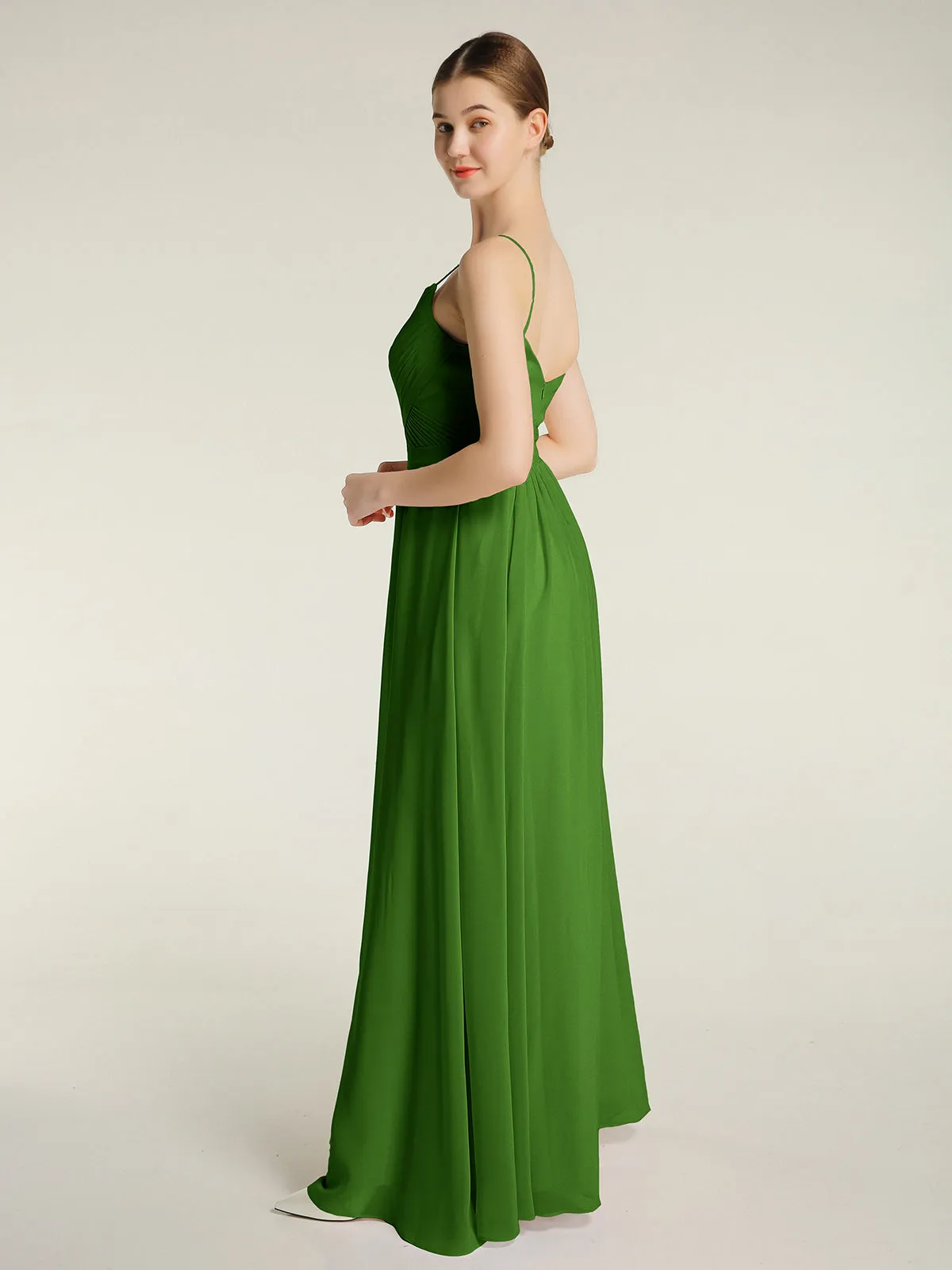 Cross Pleated Bodice Spaghetti Strap Dresses Moss Plus Size