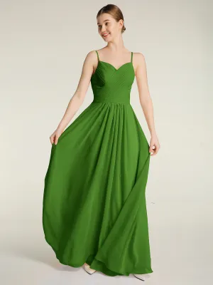 Cross Pleated Bodice Spaghetti Strap Dresses Moss Plus Size