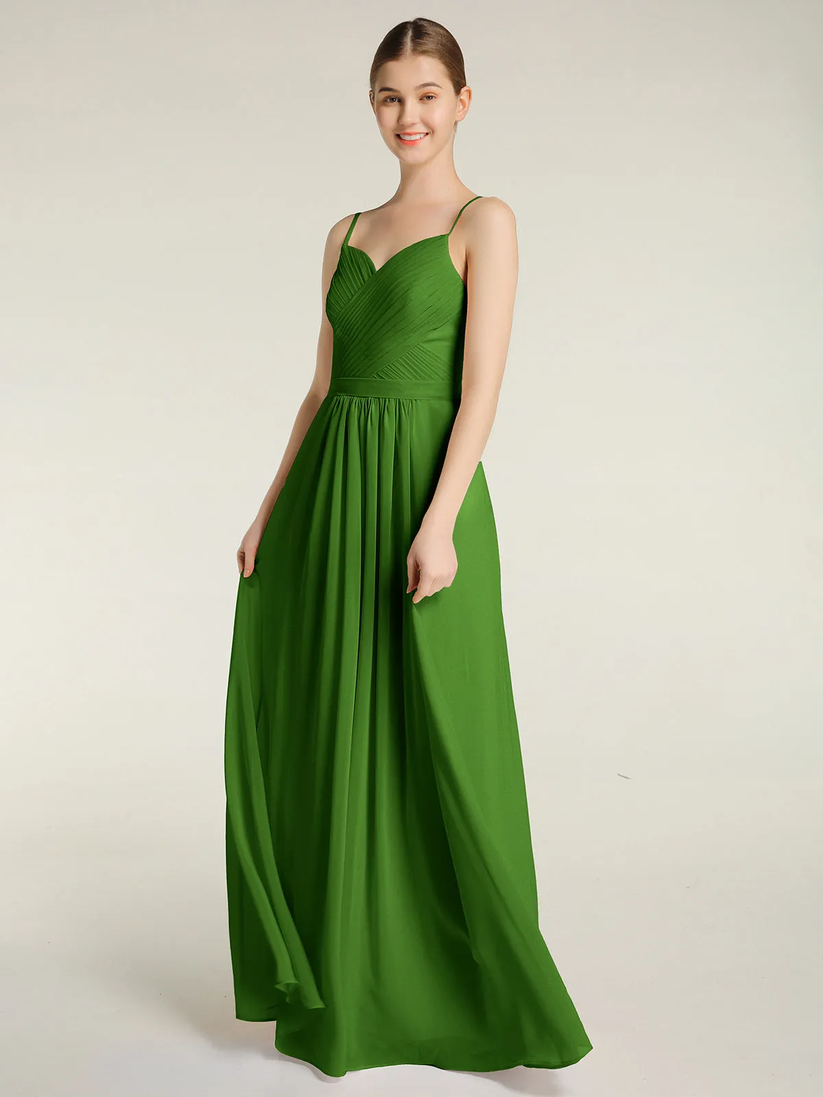 Cross Pleated Bodice Spaghetti Strap Dresses Moss Plus Size