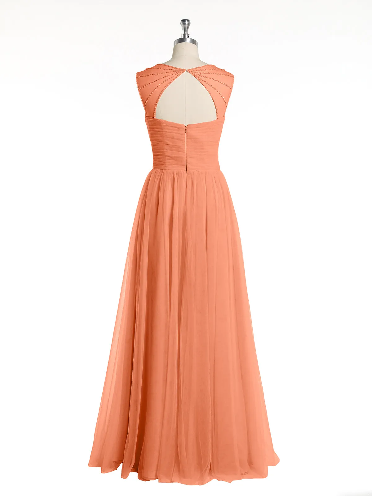 Cross-Pleated Tulle Long Dresses with Beaded Straps Papaya Plus Size