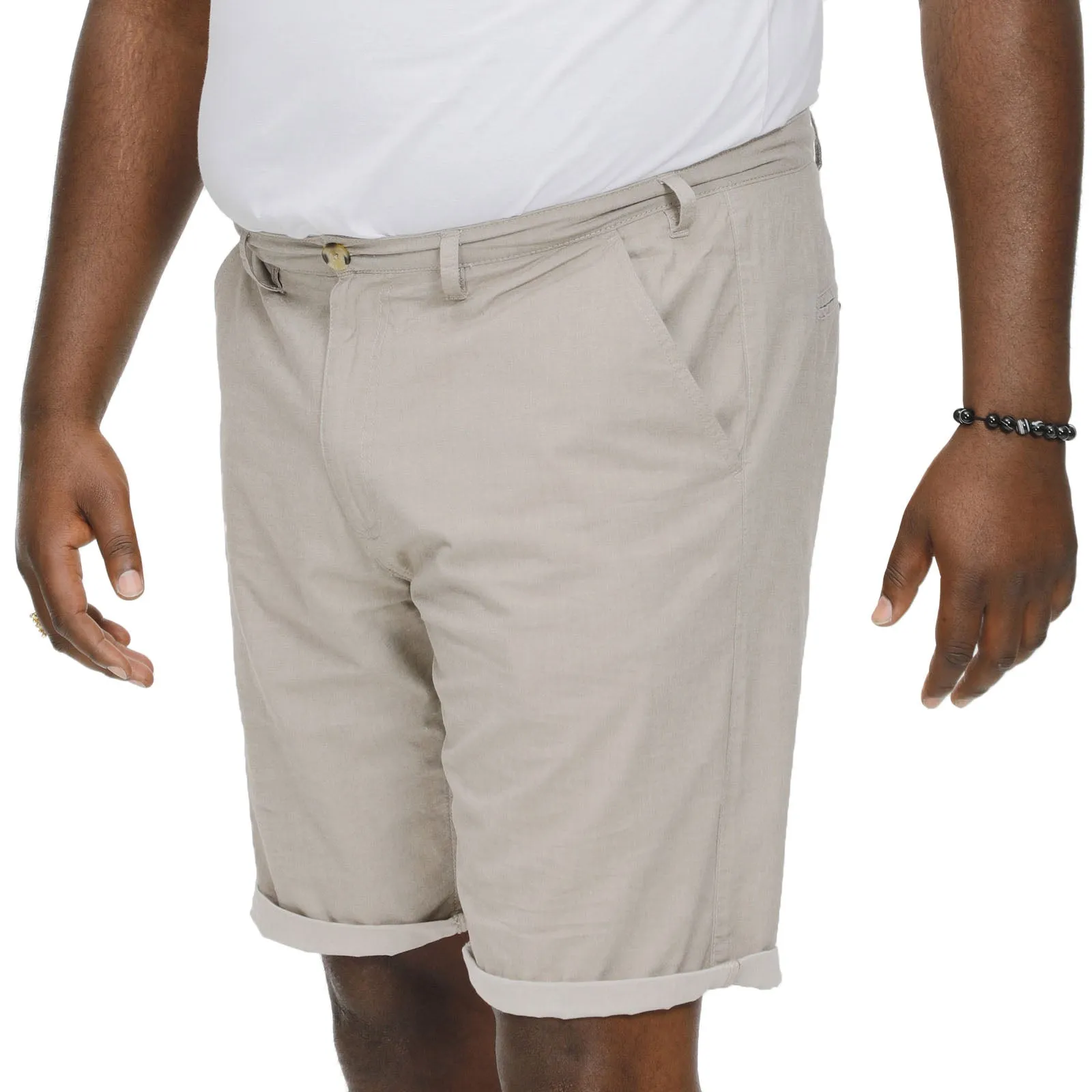 D555 Mens Elon Big & Tall Stretch Chino Chambrey Shorts - Stone