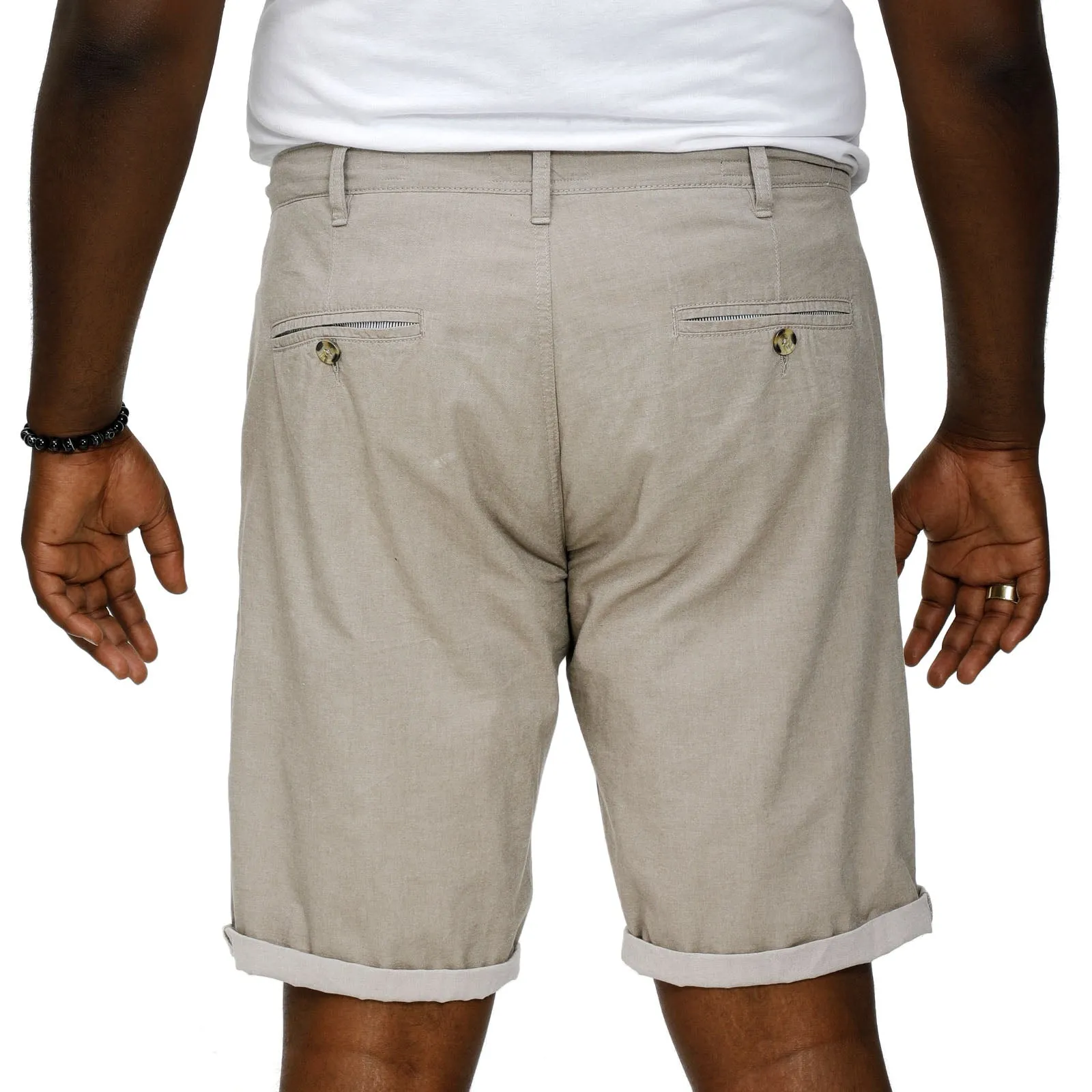 D555 Mens Elon Big & Tall Stretch Chino Chambrey Shorts - Stone