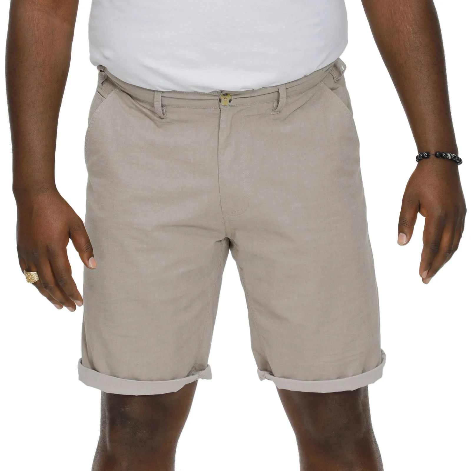 D555 Mens Elon Big & Tall Stretch Chino Chambrey Shorts - Stone