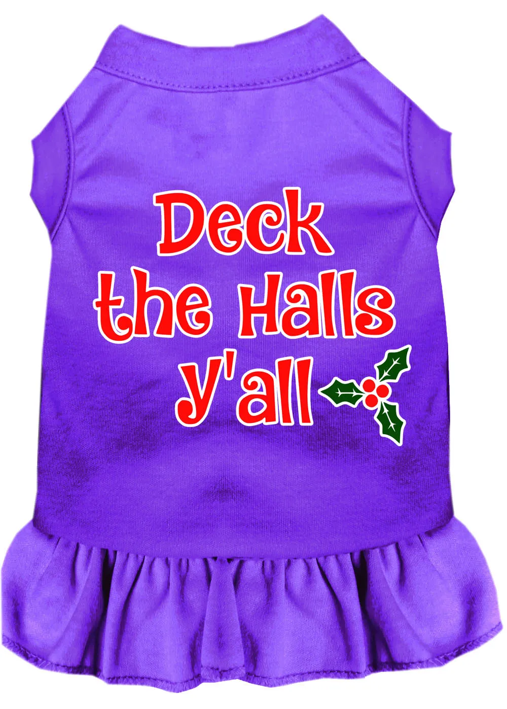 Deck The Halls Y'all Screen Print Dog Dress Purple Med