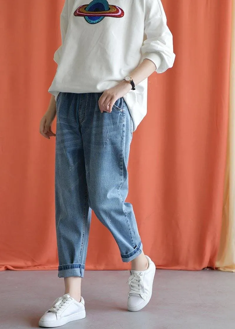 denim blue new wild elastic waist pants