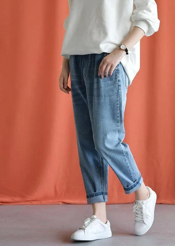 denim blue new wild elastic waist pants