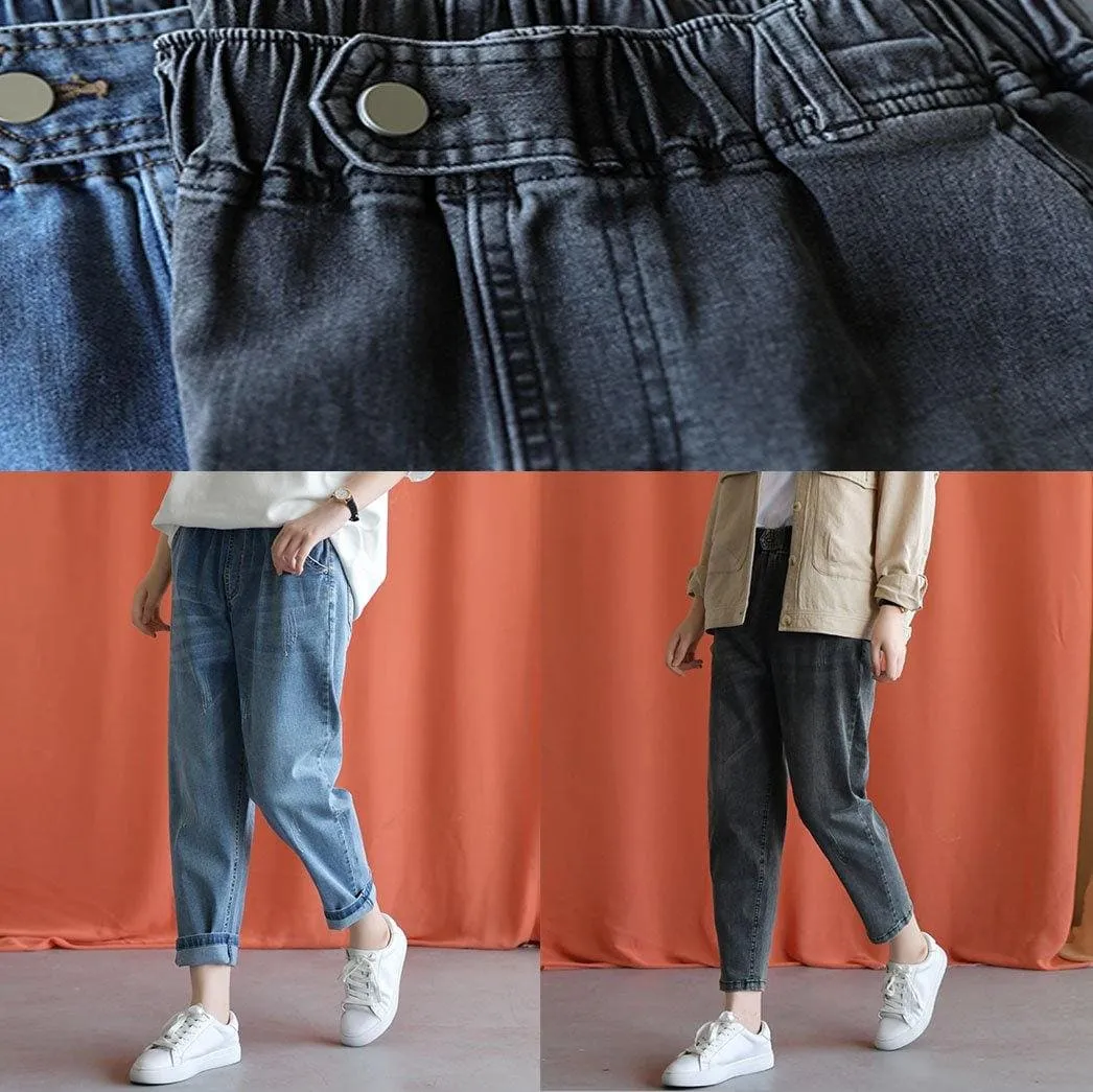 denim blue new wild elastic waist pants