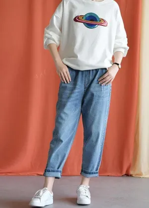 denim blue new wild elastic waist pants