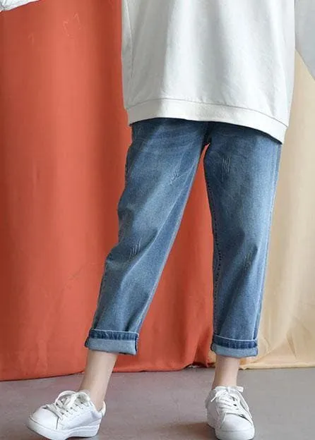 denim blue new wild elastic waist pants