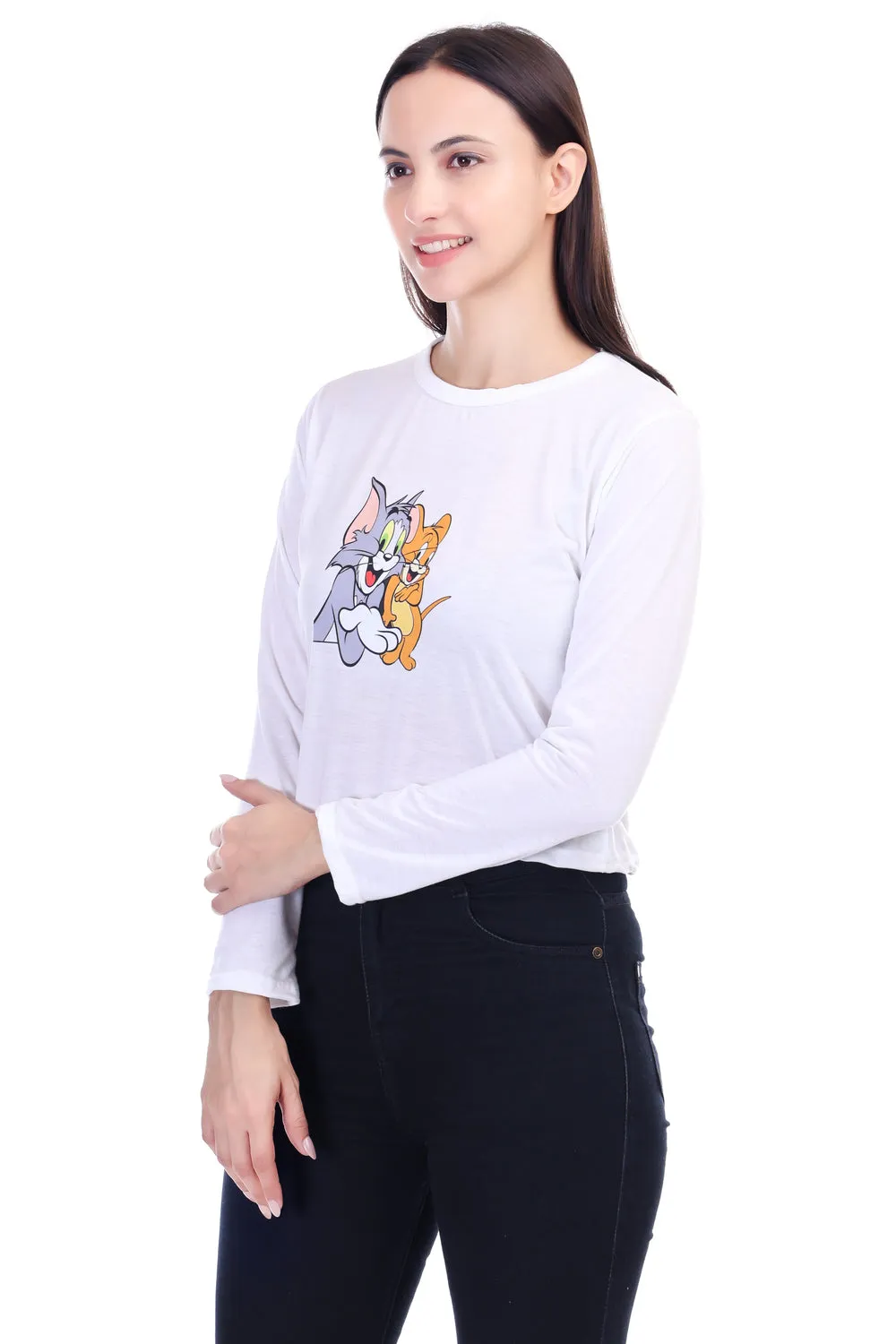 DK FASHION Trendy Women's Full T-Shirt in Soft Cotton Blend Full White Tom Print T-Shirt